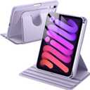 JETech Rotating Case for iPad mini (A17 Pro, 2024 Model, 7th Generation) / mini 6 (2021 Model, 6th Generation) with Pencil Holder, 360 Degree Rotation Protective Stand Cover Clear Back (Purple)