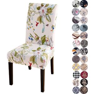 Chair Covers for Dining Chairs Set of 4, Stretchy Soft Parson Chair Covers Removable Washable Kitchen Dining Room Chair Slipcovers with Elastic for Universal Fit (Beige Flowers II)
