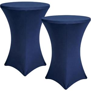 Cocktail Table Cover, 2 Pack Spandex Fitted Cocktail Tablecloths, Stretch Round High Top Table Cloths for Bar Wedding Party Banquet, Navy, 30"-32" Diameter x 40"-43" Height