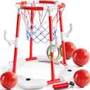 Ropoda Pool Basketball Hoop, 2-in-1 Floating Pool Toys Ring Game with 3 Balls, Outdoor Swimming Pool Basketball Games Water Play Toy Family Party for Kids Adults Age 3-12 (Red)