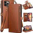 XcaseBar for iPhone 13 Pro Max 6.7" Wallet case with Zipper Credit Card Holder【RFID Blocking】, Flip Folio Book PU Leather Phone case Shockproof Cover Women Men for Apple 13 Pro Max case Light Brown