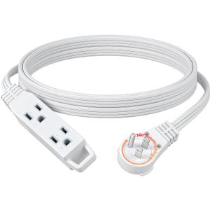 DEWENWILS 10FT Flat Plug Extension Cord, 3 Prong Ultra Thin Power Strip, 360° Rotating Plug, 13A/125V/1625W, 16 Awg Grounded Flat Power Cable for Indoor Narrow Space, SPT-3, ETL Listed, White