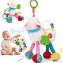 hahaland Baby Toys 0-6 Months - Baby Sensory Toys 0-3-6 Months Car Seat Toy Hanging - Musical Animals with Pull String Rattle Teether Crinkle Mirror, Crib Stroller Toy Tummy Time Easter Gifts for Baby