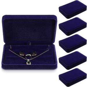 6Pcs jewelry gift boxes Velvet jewelry set boxes bulk for women Bule Necklace gift box Ring Earrings Pendant large gifts box Flannel Jewely case for Traveling Wedding Engagement Birthday