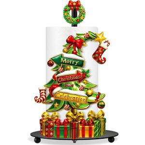 Shellwei Lime Green Christmas Tree Paper Towel Holder with Round Base Whimsical Christmas Bathroom Decor Rustic Xmas Tree Dispenser Kitchen Paper Holder Stand for Countertop Toilet Home Accessories
