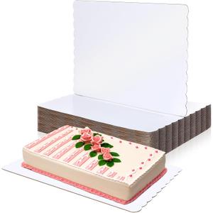 Maxdot 20 Pcs 26 x 18 Inch Rectangle Cake Boards Disposable Single Wall Cake Pad Scalloped Full Sheet Dessert Base White Corrugated Pastry Food Tray Plate for Pizza Display Holiday Party Supplies