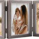 5x7 Triple Hinged Picture Frames Shadow Box MDF Wood Grey with Real Glass 3 Vertical Opening Family Lover Gift