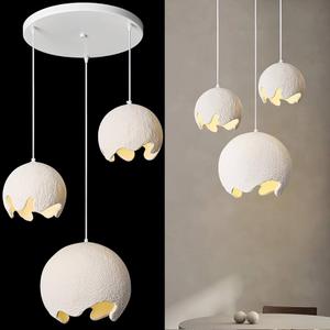 ADCTHOME White Modern 3-Lights Pendant Light Concrete Chandelier for Dining Room Kitchen Island Light Hallway Restaurant Hanging Lamp E26 Base Lighting Fixture