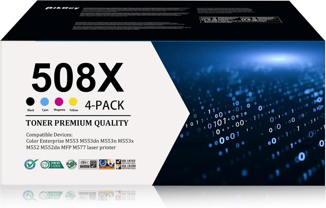 508X Toner Cartridge Set, 4-Pack( 1Black/1Cyan/1Magenta/1Yellow) Replacement for 508 508X Toner Cartridge CF360X CF361X CF362X CF363X Compatible for M553 M552 553 MFP M577 Series Printer