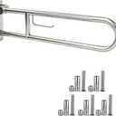 30.3 Inch Toilet Grab Bar, HUAS Brushed Nickel Anti Slip Bathroom Toilet Safety Rails, U Shaped Flip-Up Handicap Grab Bars w/Paper Holder, Stainless Steel Support Handrail for Elderly Disabled Senior