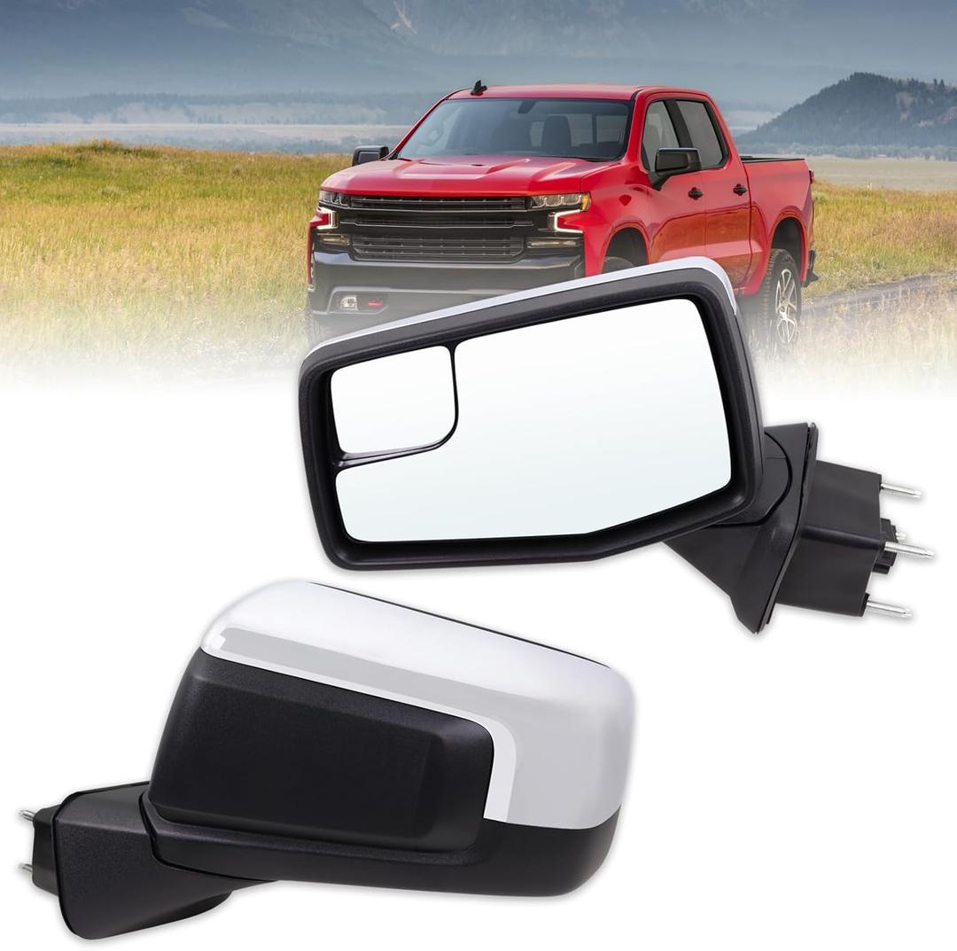 Left Driver Side Mirror Compatible With 2019-2025 Chevy Silverado 1500 With Power Glass Manual Folding Non-Heated Chrome Replace#GM1320582(3Pins)