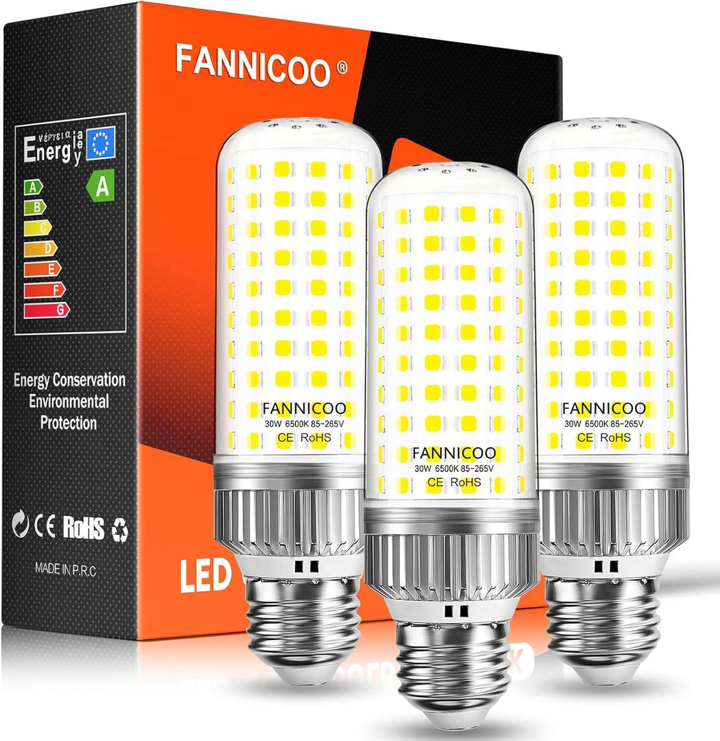 LED Light Bulbs 250W Equivalent Led Bulbs 3750LM 6500K Cool Daylight White 30W E26/E27 Base Ceiling Fan LED Corn Light Bulb for Garage Backyard Warehouse Basement Yard Indoor Outdoor(3 Pack)