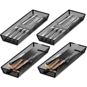 JANE EYRE kitchen drawer organizer - silverware utensil organizer for kitchen drawer, silverware tray in drawers (04-black)