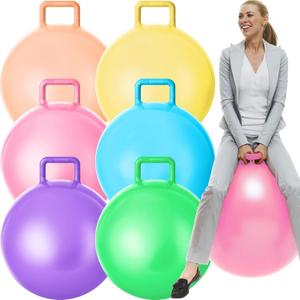 Lewtemi 6 Pcs Hopper Ball Jumping Carnival Outdoor Games 32 Inch Hopping Inflatable Ball Bouncing Ball with Handle and Air Pump for Kids Sport Exercise (Light Colors)