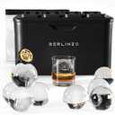 Berlinzo Premium Clear Ice Ball Maker - 8 Large 2.4" Crystal Clear Ice Balls for Whiskey, Cocktails & Bourbon - Easy-to-Remove Mold for Ice Spheres, XL Storage Bag & Ice Stamp Press Ring B Included