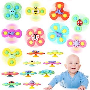 Leitee 4 Pcs Suction Cup Toys Bath Toys Sensory Strong Suction Cup Toys Spinner Dimple Toy Birthday Gifts for Early Education Bathtub Dining Chairs, 3 Styles(Cute Style)