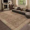 9x12 Area Rugs Reddish Brown Washable Rug for Living Room, Dining Room, Bedroom, Large Carpets, Non Slip & Non-Shedding Low Pile Vintage Print Rug for Home Office Decor