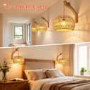 Hanging Pendant Lamp Shade(12.6"6.7"),Boho Rattan Lampshade, Hand-woven Wicker Light Shade for Floor Lamps, Table Lamps, Wall Sconces