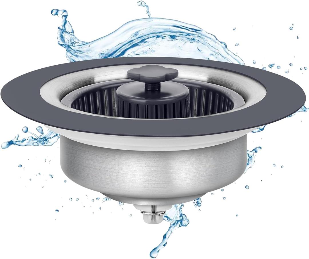 Semour Upgraded 3 in 1 Kitchen Sink Drain Strainer Stopper 304 Stainless Steel Pop Up Kitchen Sink Stopper Anti-Clogging Kitchen Sink Strainer Basket Filter for US Standard 3-1/2 Inch Drain