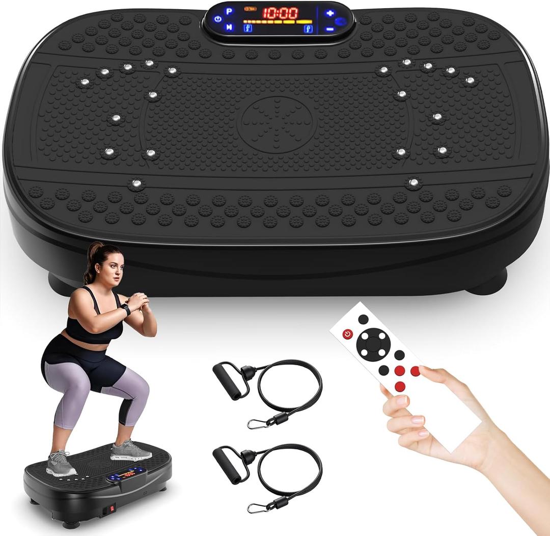 Vibration Plate Exercise Machine, Whole Body Workout Fitness Platform Vibration Plate with Resistance Bands for Home Training Equipment Speed Control