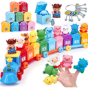Toddler Learning Toys for 2 3 Year OldCounting Matching & Sorting Activity Montessori Train Set with Farm Animals Finger Puppets Keys to Lock and Unlock Barn Birthday Easter Basket Stuffers