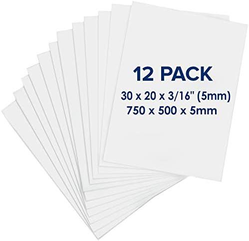 Foam Board 20 x 30 x 3/16" (5mm) - 12 Pack - White Poster Board, Acid Free, Double Sided, Rigid, Sign Board Foamboard for Mounting, Crafts, Paintings Prints, Art, Display, Presentation and Projects