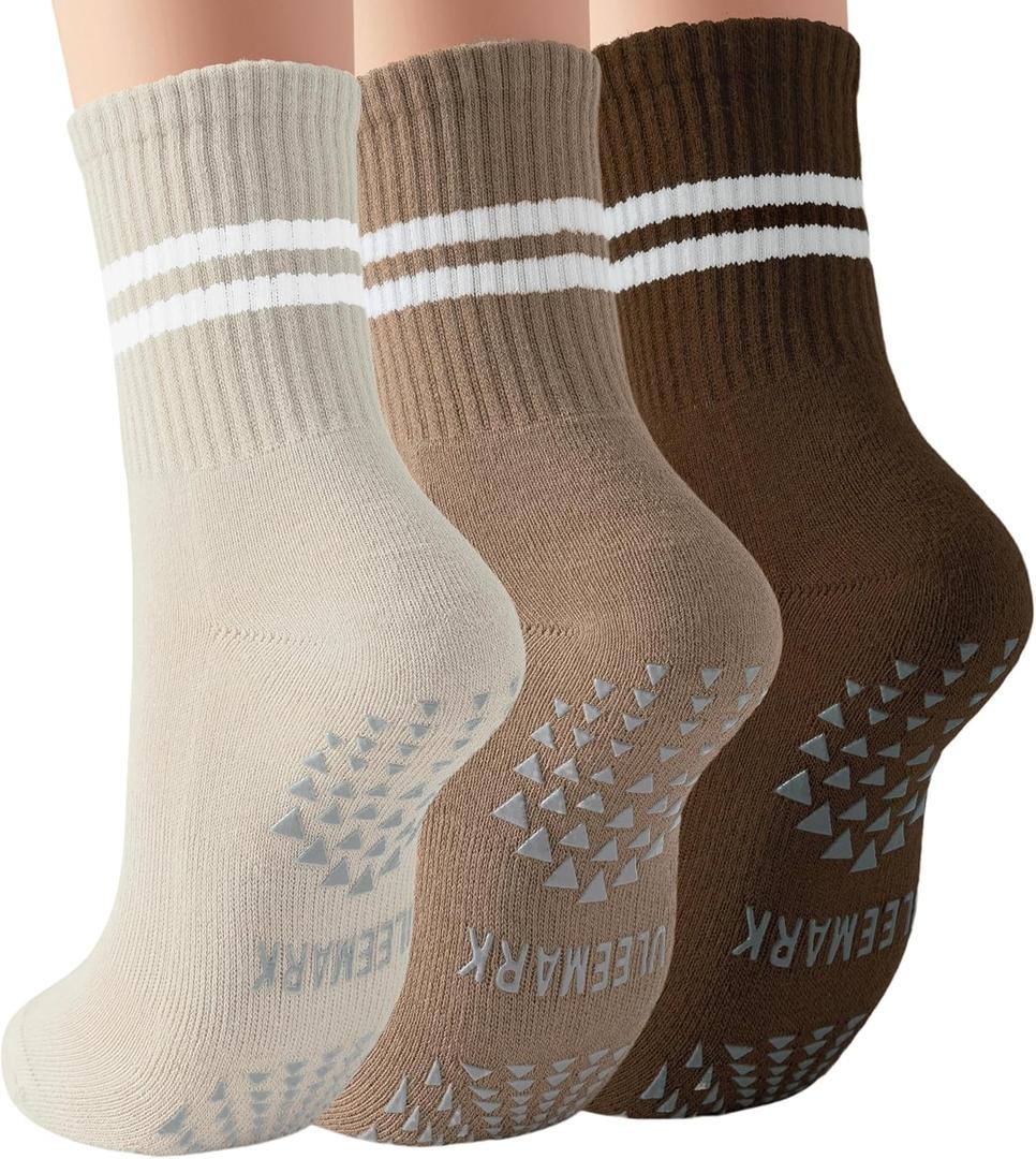 5 x Womens Pilates Non slip Yoga Socks Dance Gym Exercise Ankle Socks (Brown)