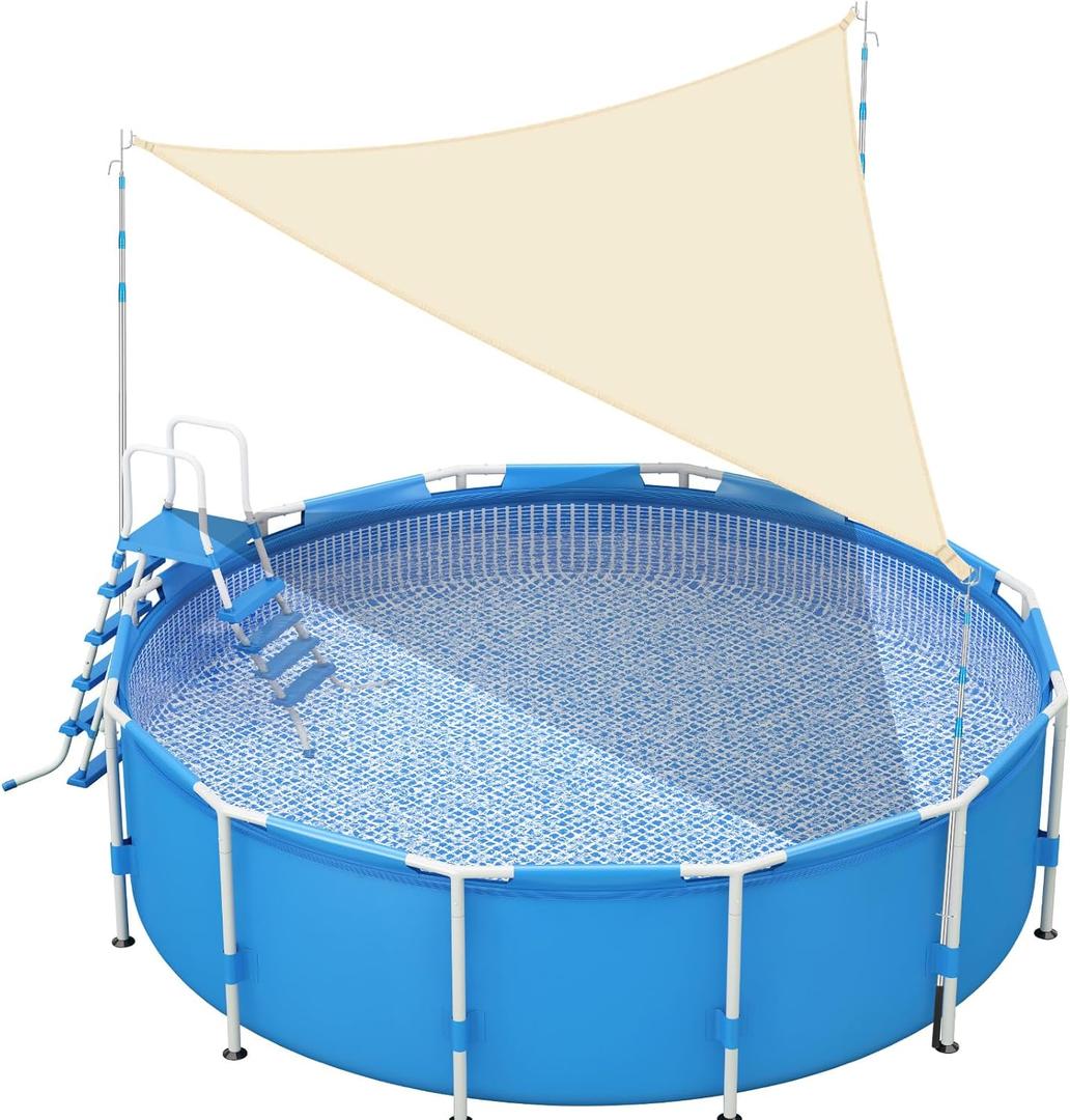 Pool Canopy Sunshade with 6.2ft Adjustable Poles for 18 to 24ft Above Ground Pool Summer Triangle UV Block Waterproof Canopy Compatible with Most Oval or Rectangular Above Ground Swimming