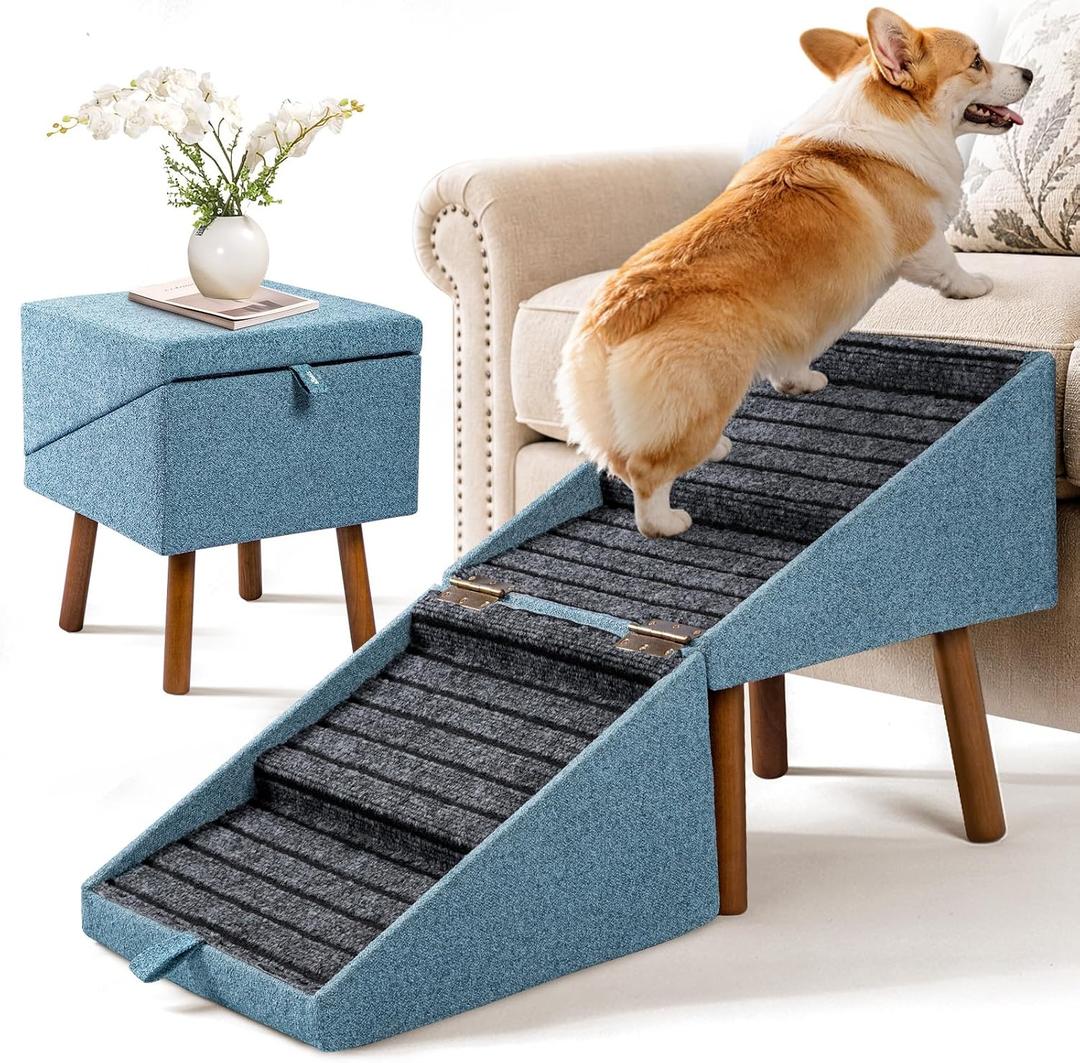 17" H Dog Steps for Small Dogs, Ramp Stairs for Sofa(Mist Blue)