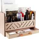 Wood Mail Organizer Countertop with Drawers, Desk Organizer for Office Supplies, Paper, Letter, Envelope, Bill