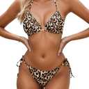 Women's Two Piece Thong Bikini Sets Sexy Halter Triangle Swimsuit Brazilian String Bathing Suits (Large, Leopard)