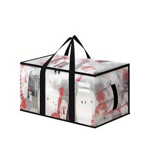 6 Pack Large Moving Bags, 115lb Capacity Heavy Duty Packing Bags with Internal Compression Straps, Storage Bag with Zippers and Strong Handles, Alternative to Moving Boxes -103L,Clear and Black