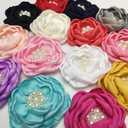 Pack of 14pcs Big 2"(5cm) Chiffon Ribbon Flowers Bows Hair Clip Headband Making Appliques Wedding Craft Mix (Beads Center Flower, 2")