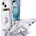 Shields Up Designed for iPhone 15 Case, Minimalist Wallet Case with Card Holder (3 Cards) & Ring Stand, [Drop Protection] Slim Protective Cover for iPhone 15 (6.1 inch) - Clear