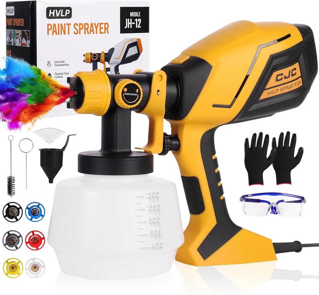 6.6FT Power Cable Paint Sprayer, 750W HVLP High Power Electric Spray Paint Gun, 6 Copper Nozzles, 3 Spray Patterns, Paint Sprayer for House Painting Furniture, Cabinets, Fences, Decks, Walls, DIY (Yellow)