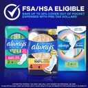 Always Ultra Thin Feminine Pads with Wings for Women, Size 4, Overnight Absorbency, Unscented, Up to 100% Leak-Free Comfort, 96 Count