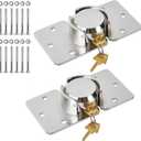 Pomunty 2 Pack Van Door Locks Keyed Alike Heavy Duty Puck Lock w/Hasp High Security Hidden Shackle Padlocks Solid Steel Lock Garage Shed Door Locks w/4Keys for Trailer Truck, Silver