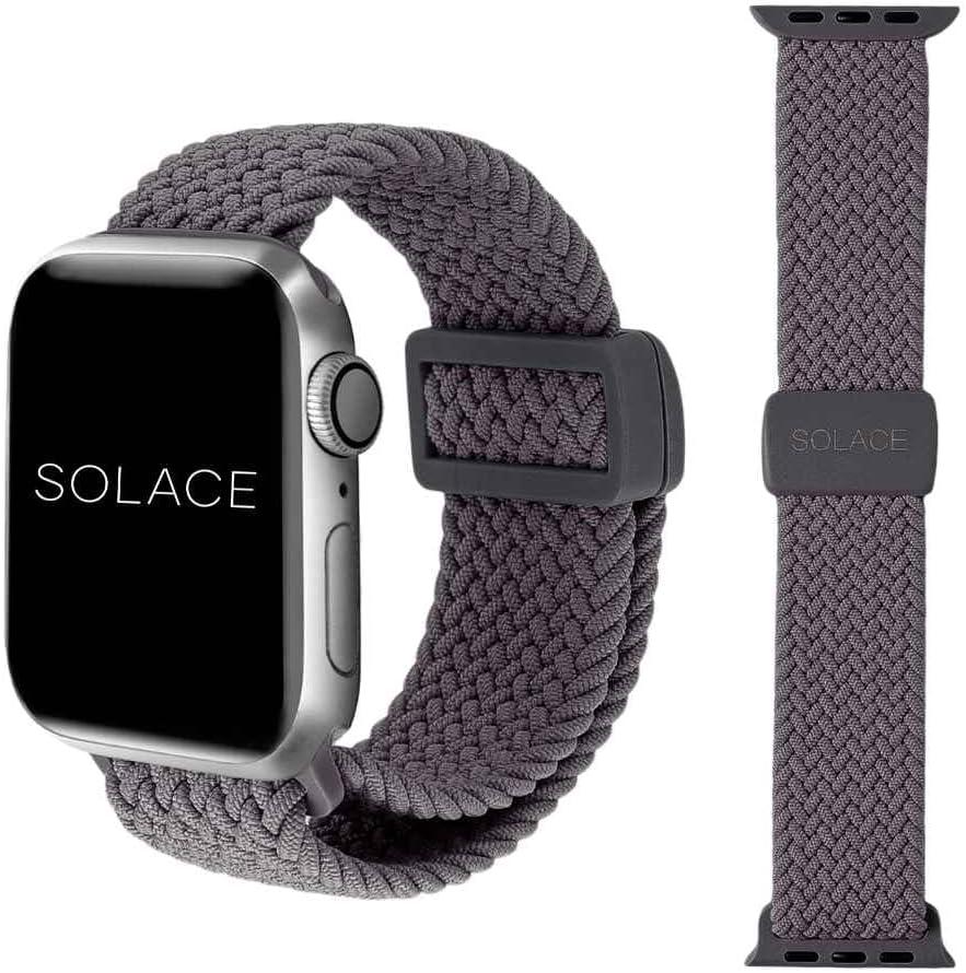 Solace Bands Imperium Adapt Wide Adjustable Nylon Braided Watch Band - Compatible with All Apple Watches - Solace Apple Watch Bands for Women & Men - Smart Watches Band Series 11-1, Ultra, SE (38/40/41/42MM, Grey)