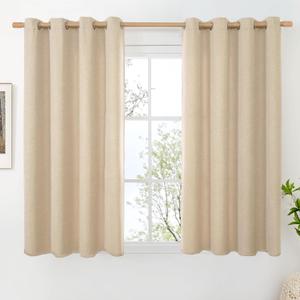 BGment 45 Inch Length Beige Linen Curtains 45 Inch Length, Thick Short Window Drapes Ligth Filtering with Grommet for Bedroom Living Room Farmhouse Privacy, 2 Panels Set, Each 52 Inch Wide