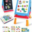 Easel for Kids, 4 in 1 Double Sided Toddler Art Easel with Chalkboard & Magnetic Whiteboard, Foldable Kids Tabletop Easel with Drawing & Writing Accessories - Gift for Boys and Girls (Blue)