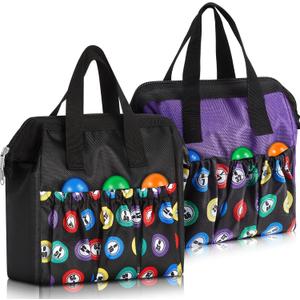 Sweetude 2 Pcs Bingo Dauber Tote Bag Handle and Zipper Bingo Bag with 6 External Pockets and 3 Internal Pockets (Black, Purple)
