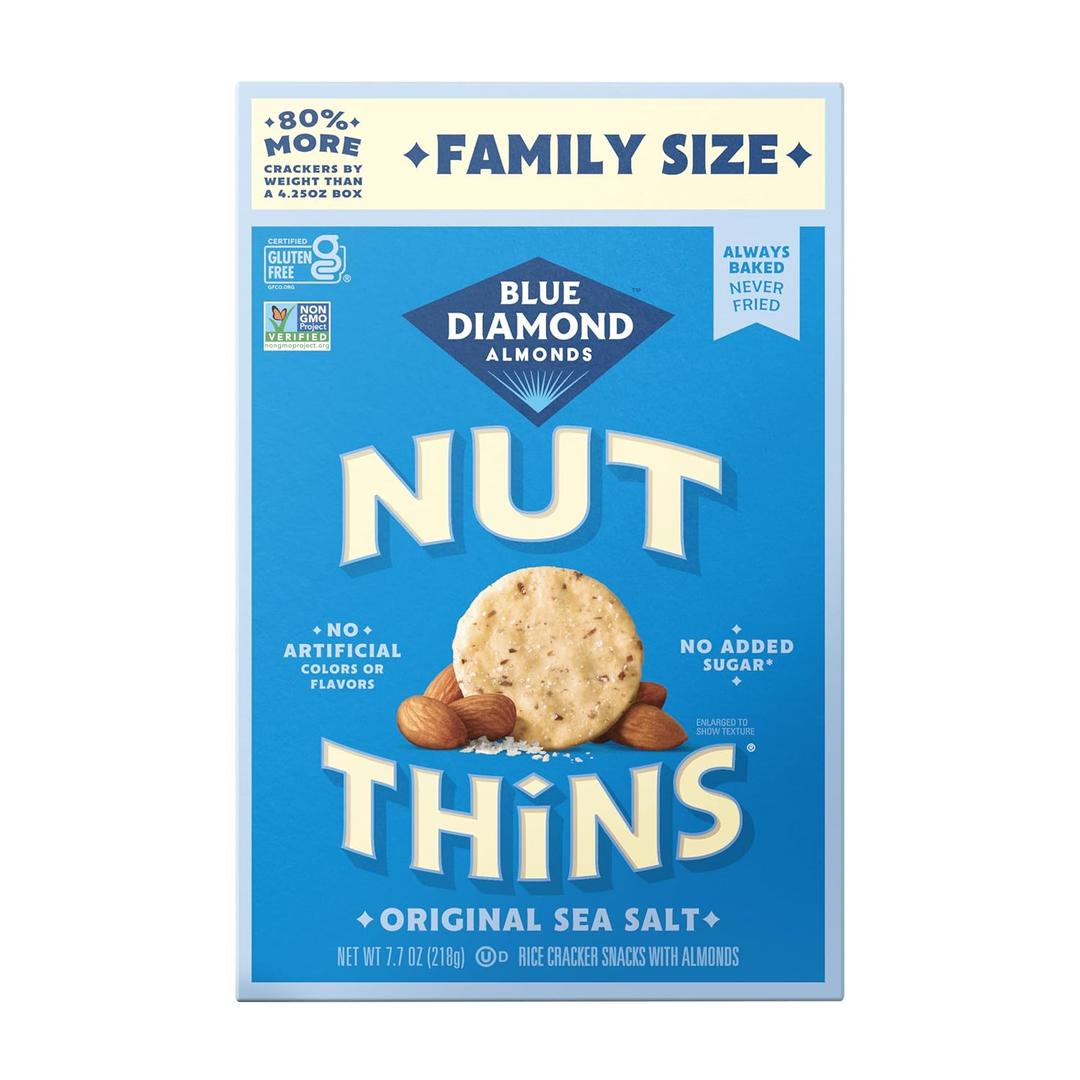 Blue Diamond Almonds Nut-Thins Gluten Free Cracker Crisps, Original, Family Size, 7.7 oz (Best By 02/27/27)