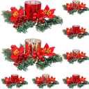 Ceenna Set of 16 Christmas Candle Rings Wreaths Pine Garland Red Berry Poinsettia and Artificial Berries Pine Garland Candle Ring Holder for Christmas Wedding Home Table Centerpiece Party