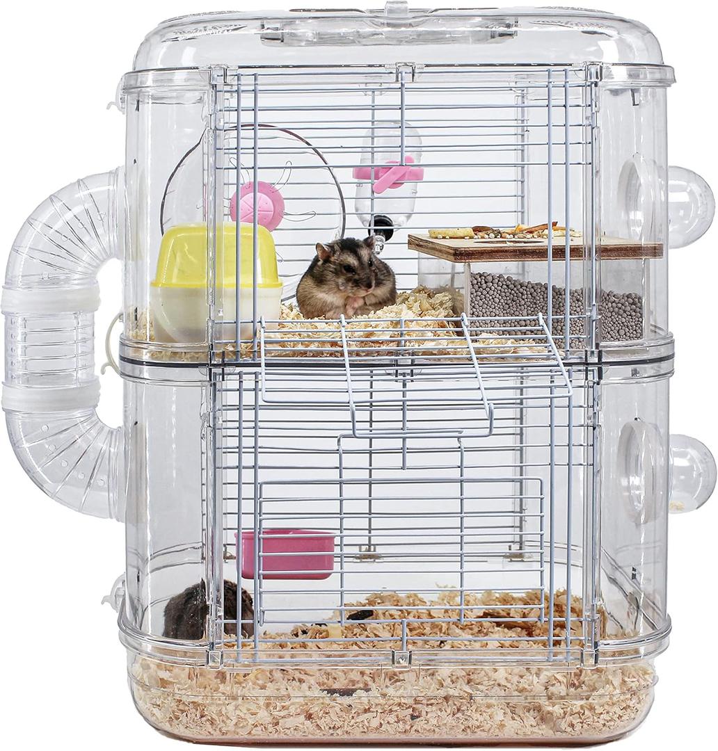 Small Hamster Cages and Habitats, Rat Cage with Hamster Accessories Including BallFood Dish, Water BottleSmall Animal Cage and Playpen, 12.5 * 7.4 * 15.7 in