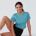 Open Back Workout Tops for Women Crop Yoga Shirts Lightweight Twist Back Athletic Running Gym Tops Blue