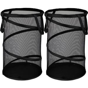 BATTOO 2 Pack Large Collapsible Laundry Basket Foldable Mesh Pop Up Hamper with Handles for Laundry Room, Bathroom, Kids Room, College Dorm, Travel, Storage Organizer Black
