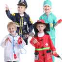 TopTie 4 Sets Kids Costumes w/Gift Box for Age 3-7, Halloween Children Dress Up Uniforms Fireman Doctor Police Surgeon