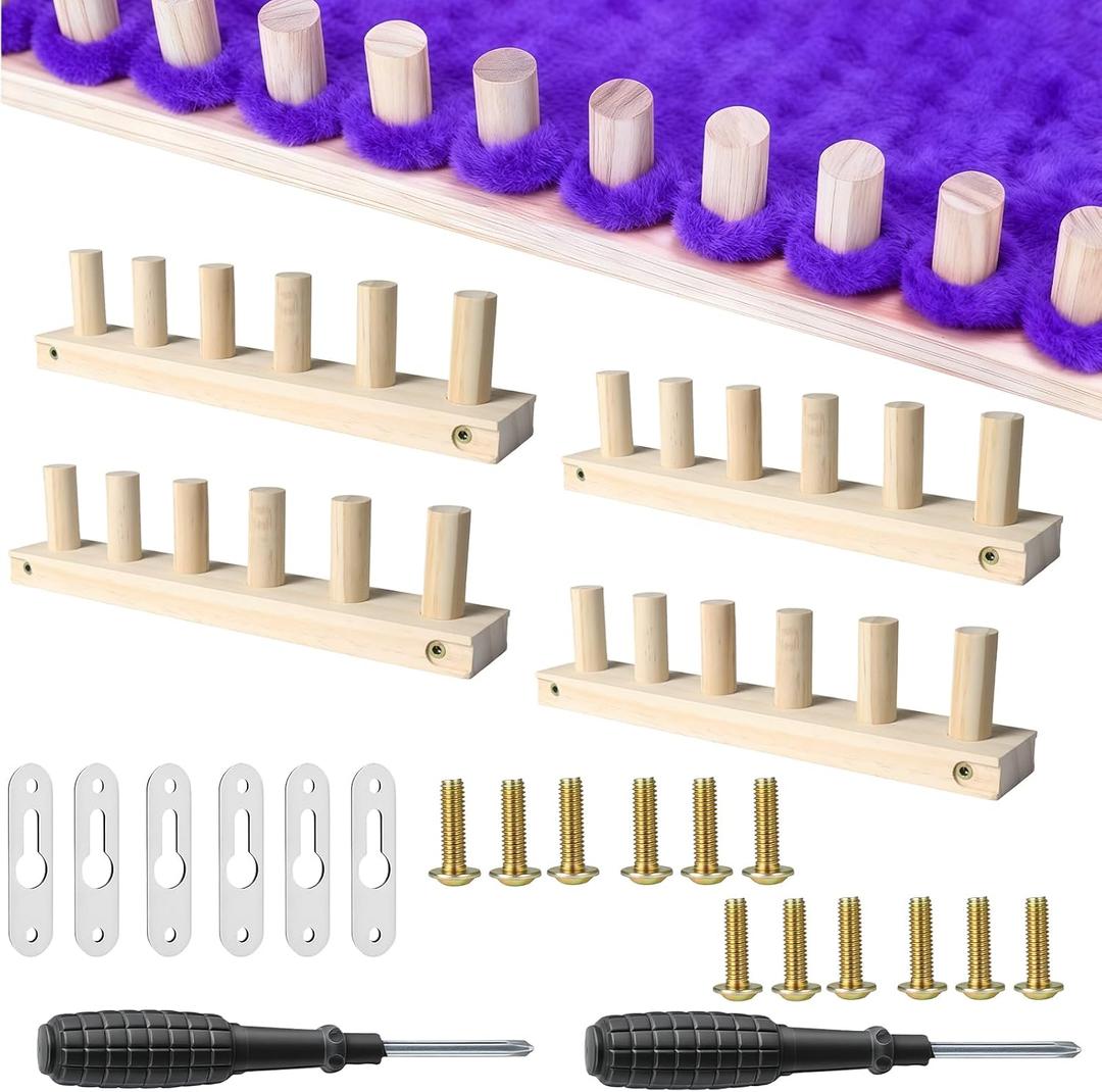Mtuiewo 24'' Chunky Blanket Loom with Screwdriver, 2 Pcs 12'' No-Needles Hand Knitting Loom, Blanket Looms for Bulky Yarn Crafts, Beginner Knitting Kit, Adjustable & Reusable(24'' Total)