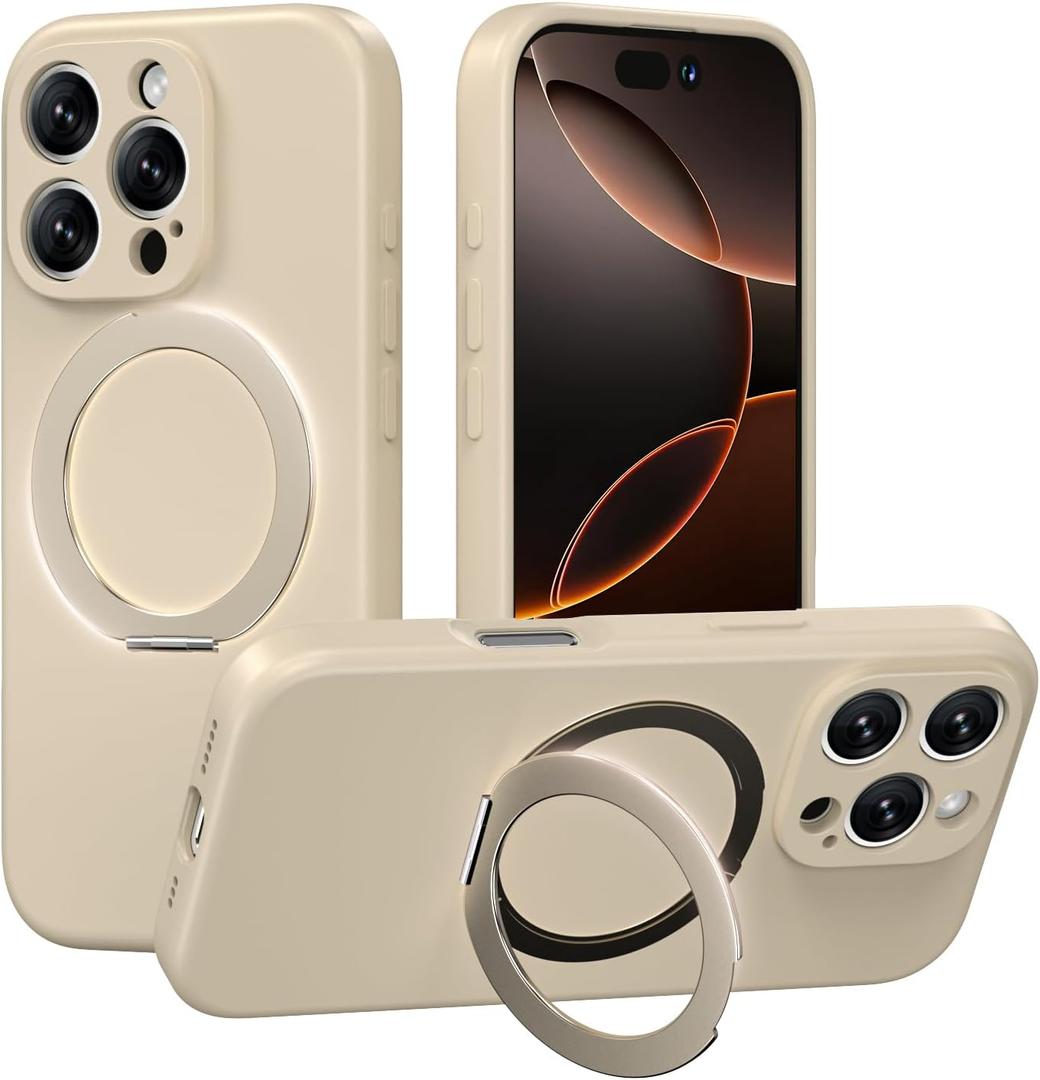 MCFANCE Magnetic Silicone Case with Stand for iPhone 16 Pro Max(6.9 inch) Compatible with MagSafe, Shockproof Protection, Anti-Scratch Microfiber Lining, Khaki