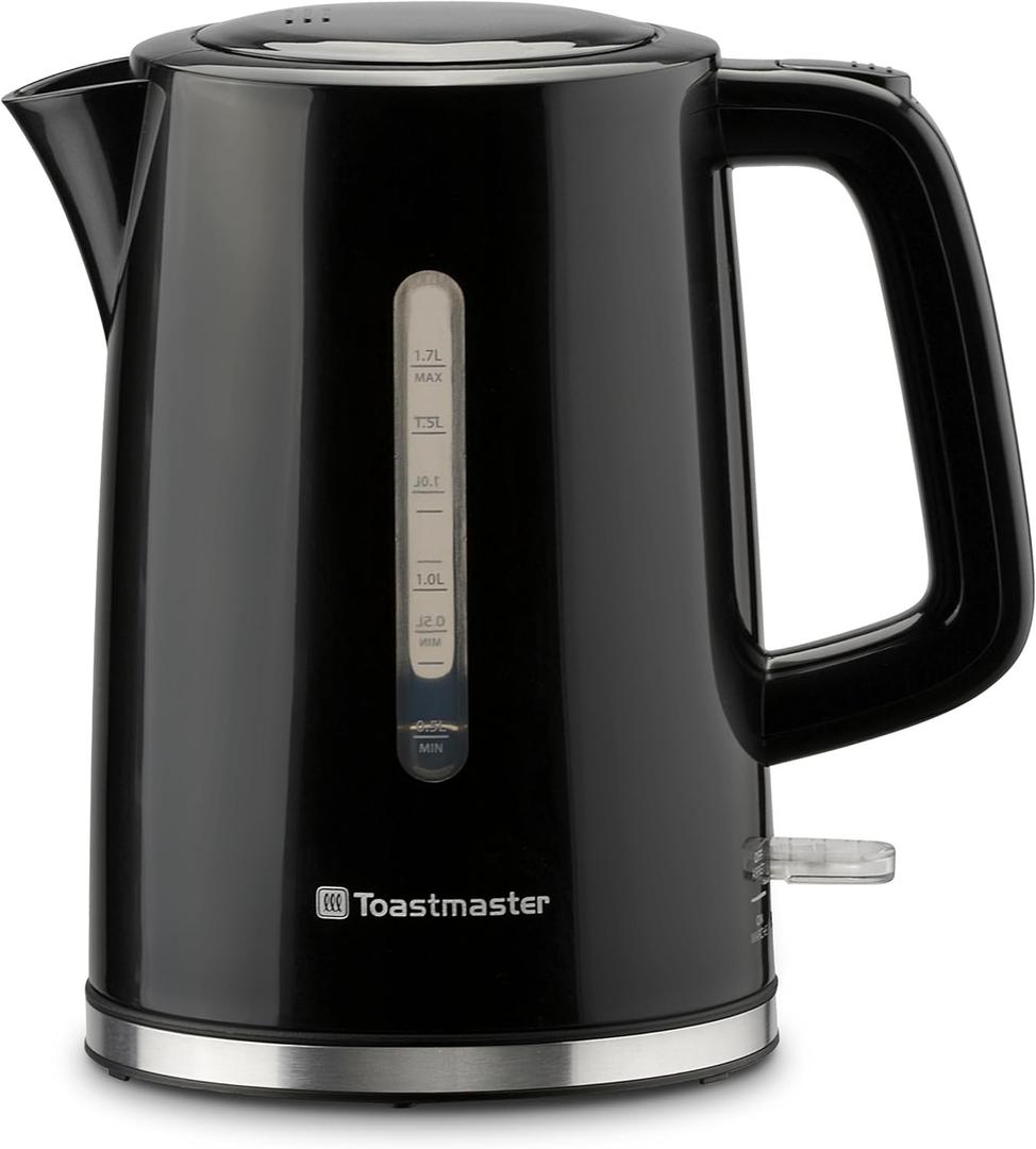 Toastmaster Electric Kettle by Select Brands - Cordless Electric Water Boiler for Coffee, Tea & More - Use This Electric Tea Kettle in Your Kitchen or Dorm - 1.7 Liters, Black